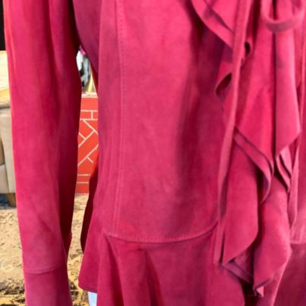Pink Suede Ruffle Jacket - - Picture 3 of 7